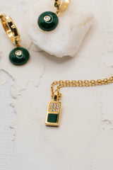 Checker Pendant Green in Gold