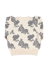 Knitted Soft Sweater in Ecru with Flowers