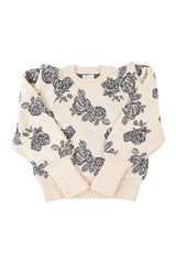 Knitted Soft Sweater in Ecru with Flowers