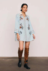 Scallop Edge Mini Dress in Mint Blue