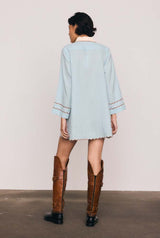 Scallop Edge Mini Dress in Mint Blue
