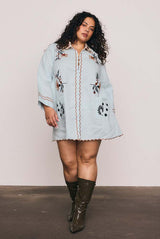 Scallop Edge Mini Dress in Mint Blue