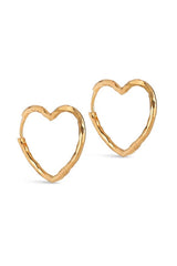 Medium Hammered Heart Hoops in Gold