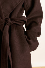 Hooded Wool Coat in Brown