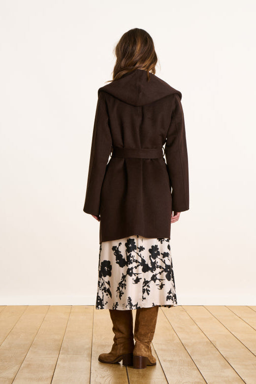 Hooded Wool Coat in Brown