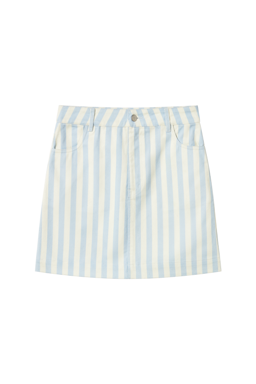 Striped Denim Skirt in Light Blue