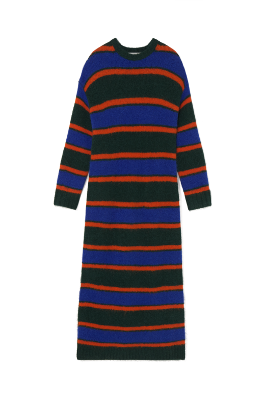 Striped Knitted Maxi Dress in Bottle Green