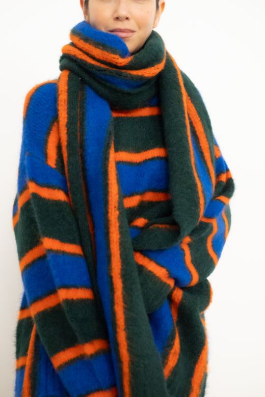 Striped Alpaca Scarf in Bottle Green