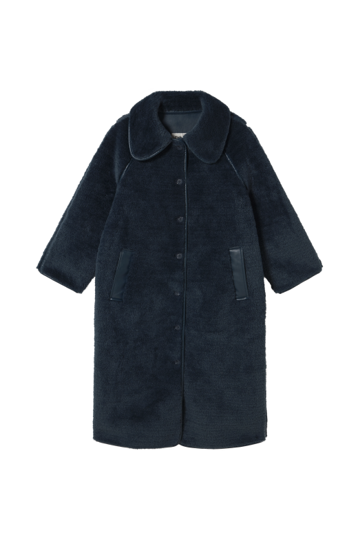 Faux Fur Coat in Navy