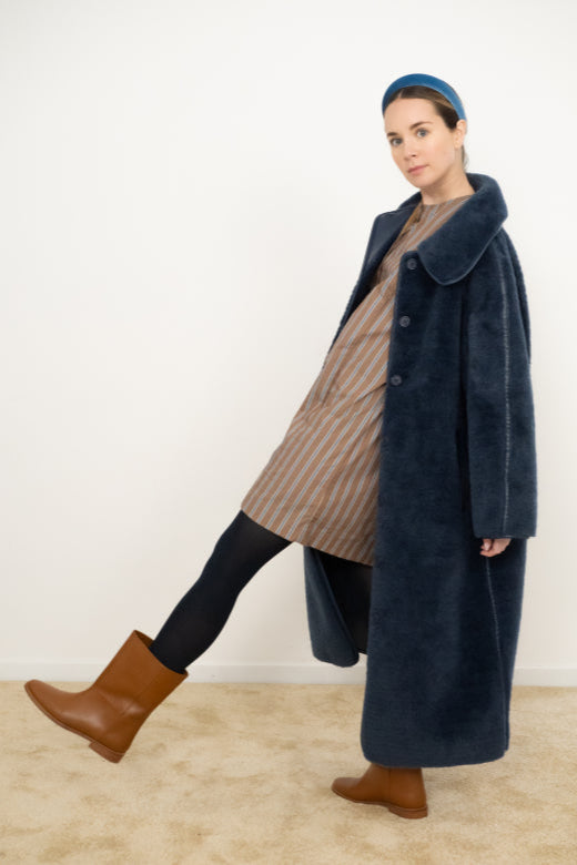 Faux Fur Coat in Navy