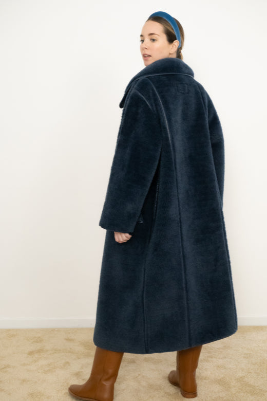 Faux Fur Coat in Navy