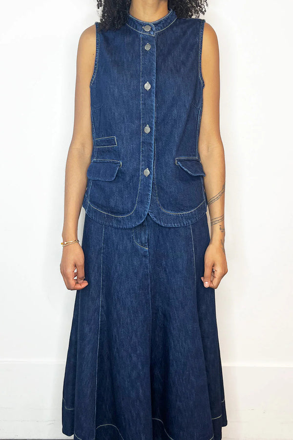 Long Denim Skirt in Indigo