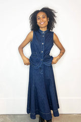 Denim Waist Coat in Indigo