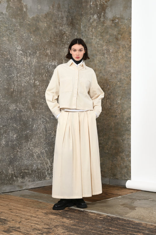 Wide-Leg Corduroy Culottes in Off White