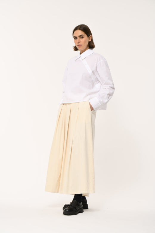 Wide-Leg Corduroy Culottes in Off White