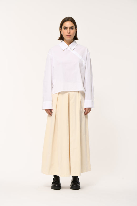 Wide-Leg Corduroy Culottes in Off White