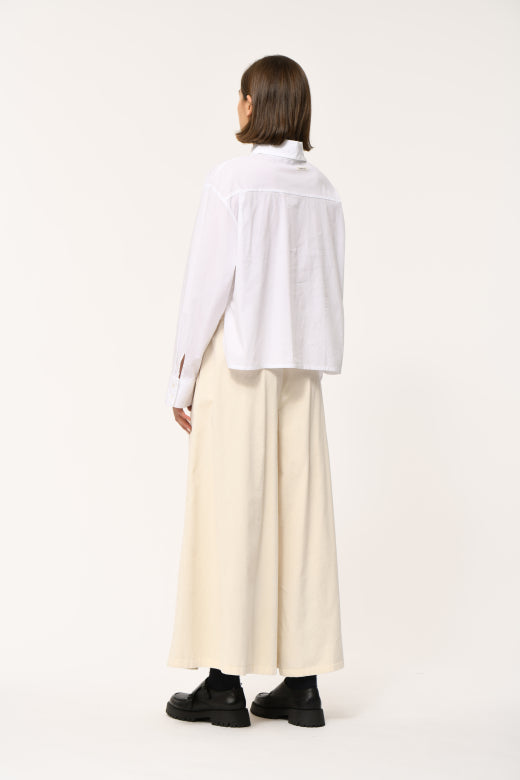 Wide-Leg Corduroy Culottes in Off White