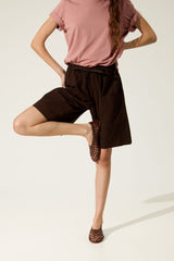 Ava Ballet Flats in Chocolate Woven Leather