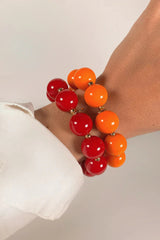 Round Gold Bead Bracelet in Red