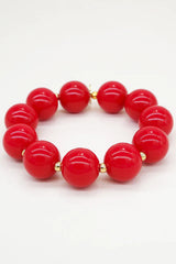 Round Gold Bead Bracelet in Red