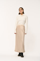 Flared Satin Midi Skirt in Champagne