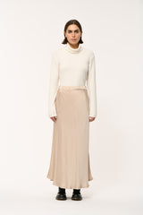 Flared Satin Midi Skirt in Champagne