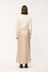 Flared Satin Midi Skirt in Champagne