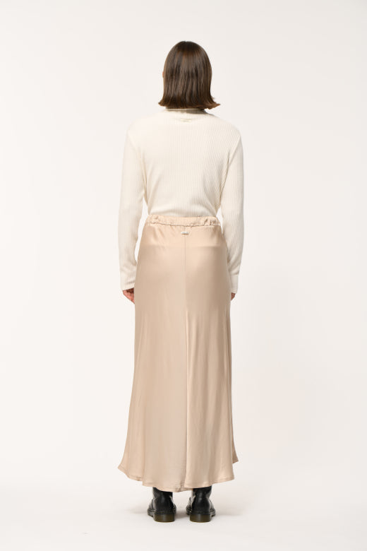 Flared Satin Midi Skirt in Champagne