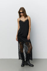 Leona Satin Lace Top in Black