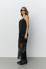 Leona Satin Lace Top in Black