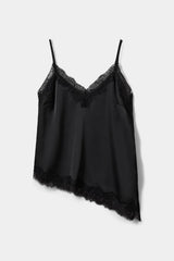 Leona Satin Lace Top in Black