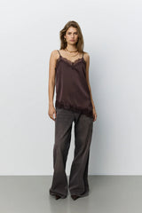 Leona Satin Lace Top in Dark Plum