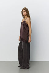 Leona Satin Lace Top in Dark Plum