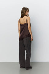 Leona Satin Lace Top in Dark Plum