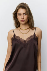Leona Satin Lace Top in Dark Plum