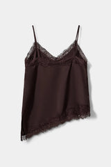 Leona Satin Lace Top in Dark Plum