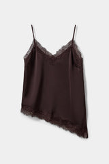 Leona Satin Lace Top in Dark Plum