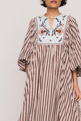 Scallop Embroidery Bib Maxi Dress in Stripe