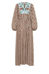 Scallop Embroidery Bib Maxi Dress in Stripe