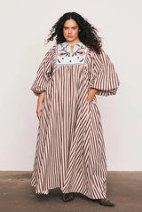 Scallop Embroidery Bib Maxi Dress in Stripe