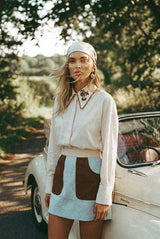 Embroidered Collar Cotton Shirt in Cream