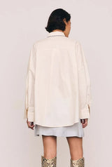 Embroidered Collar Cotton Shirt in Cream