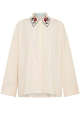 Embroidered Collar Cotton Shirt in Cream