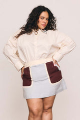 Embroidered Collar Cotton Shirt in Cream