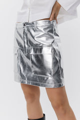 Short Metallic Skirt In Silver