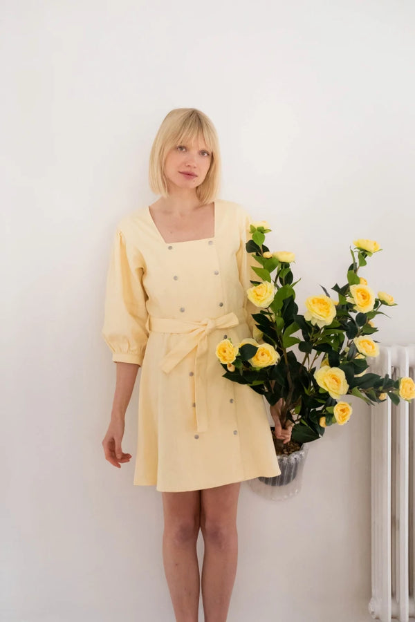 Button Dress in Pastel Yellow
